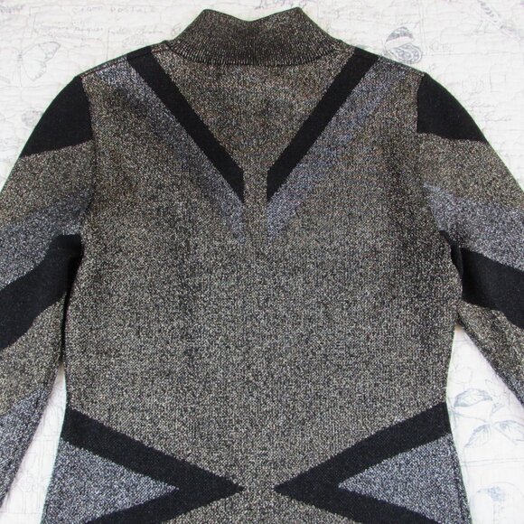 Karen Millen Metallic Bandage Knit Bodycon Dress Front Zip Gold Black UK S 4-6 - Picture 12 of 16